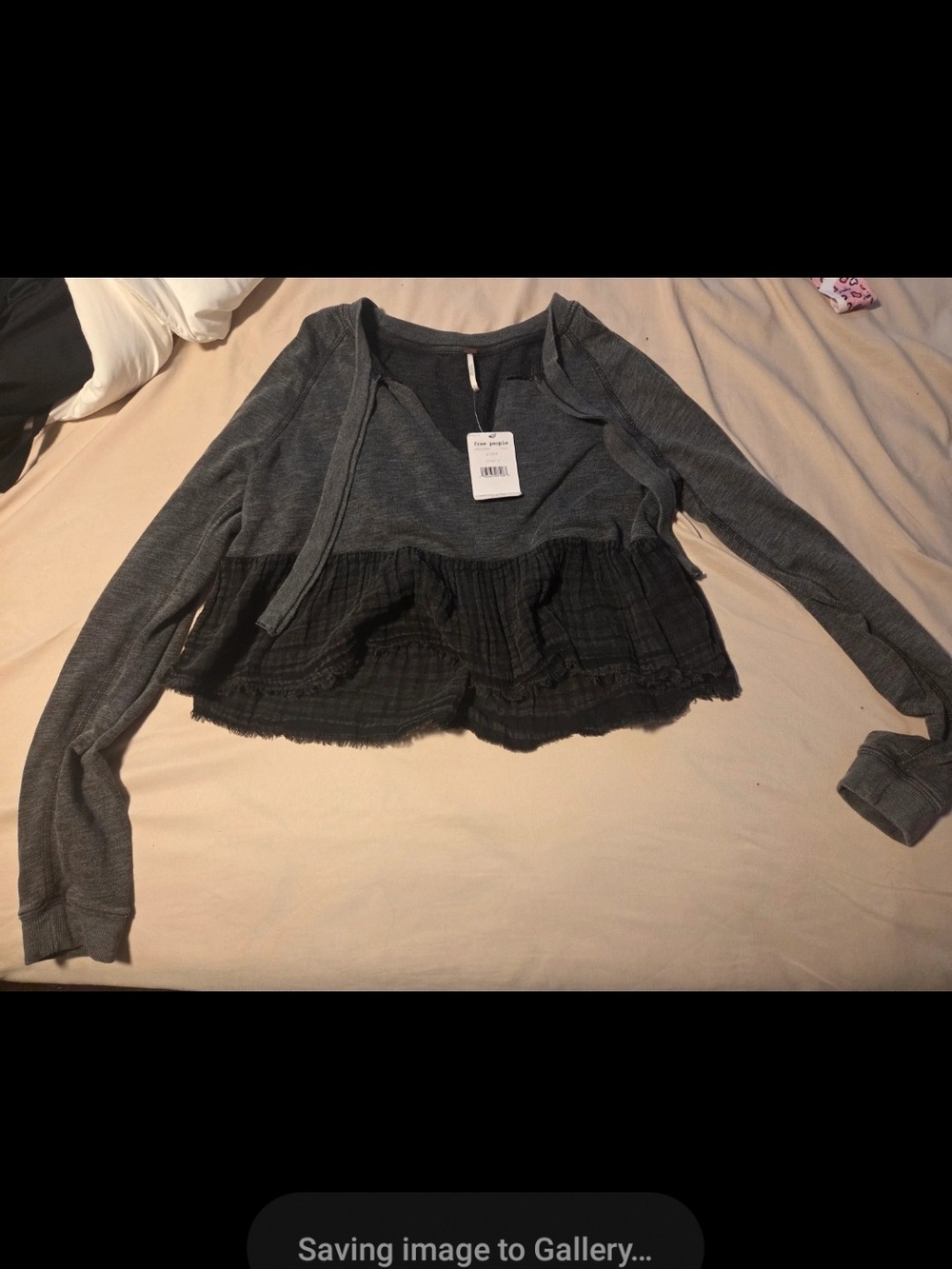 Free People Dark Gray Layered Ruffle Hem Pullover